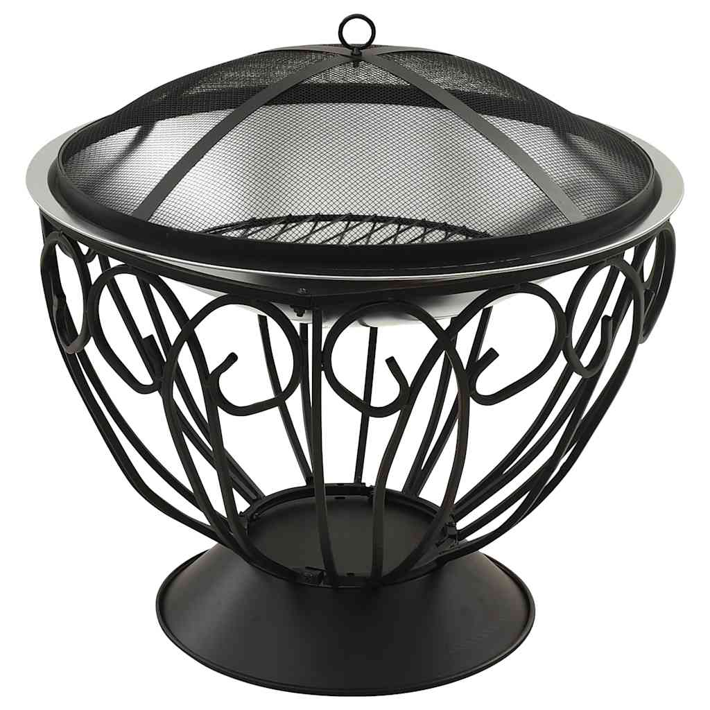 Vuurschaal En Barbecue 2-In-1 Met Pook 59X59X60 Cm Rvs Zwart