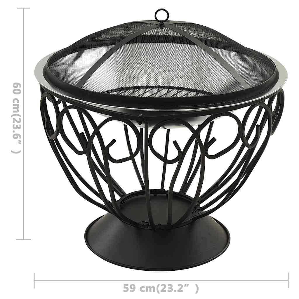 Vuurschaal En Barbecue 2-In-1 Met Pook 59X59X60 Cm Rvs Zwart