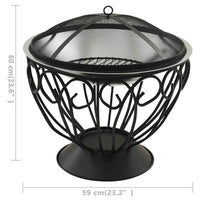 Vuurschaal En Barbecue 2-In-1 Met Pook 59X59X60 Cm Rvs Zwart