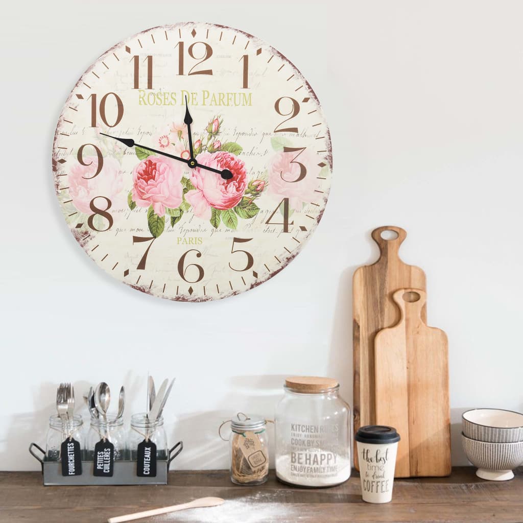 Wandklok Vintage Stijl Bloemen