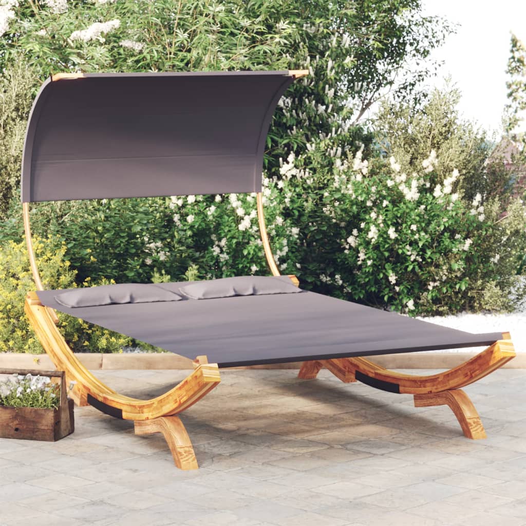 Loungebed Met Luifel Gebogen Hout Kleur