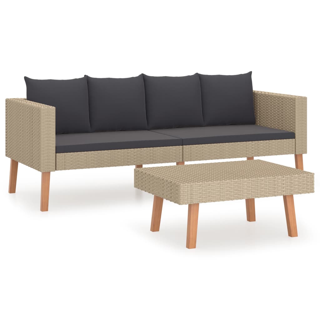 2-Delige Loungeset Met Kussens Poly Rattan