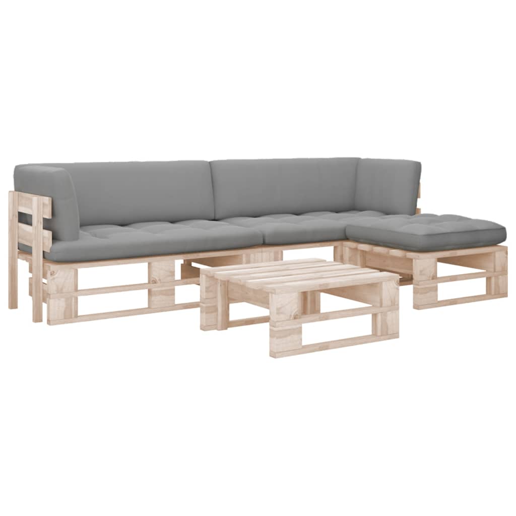 4-Delige Loungeset Pallet Met Kussens Geïmpregneerd Grenenhout Grijs