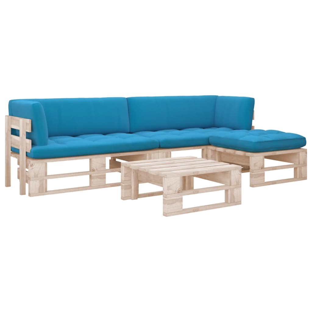 4-Delige Loungeset Pallet Met Kussens Geïmpregneerd Grenenhout Blauw