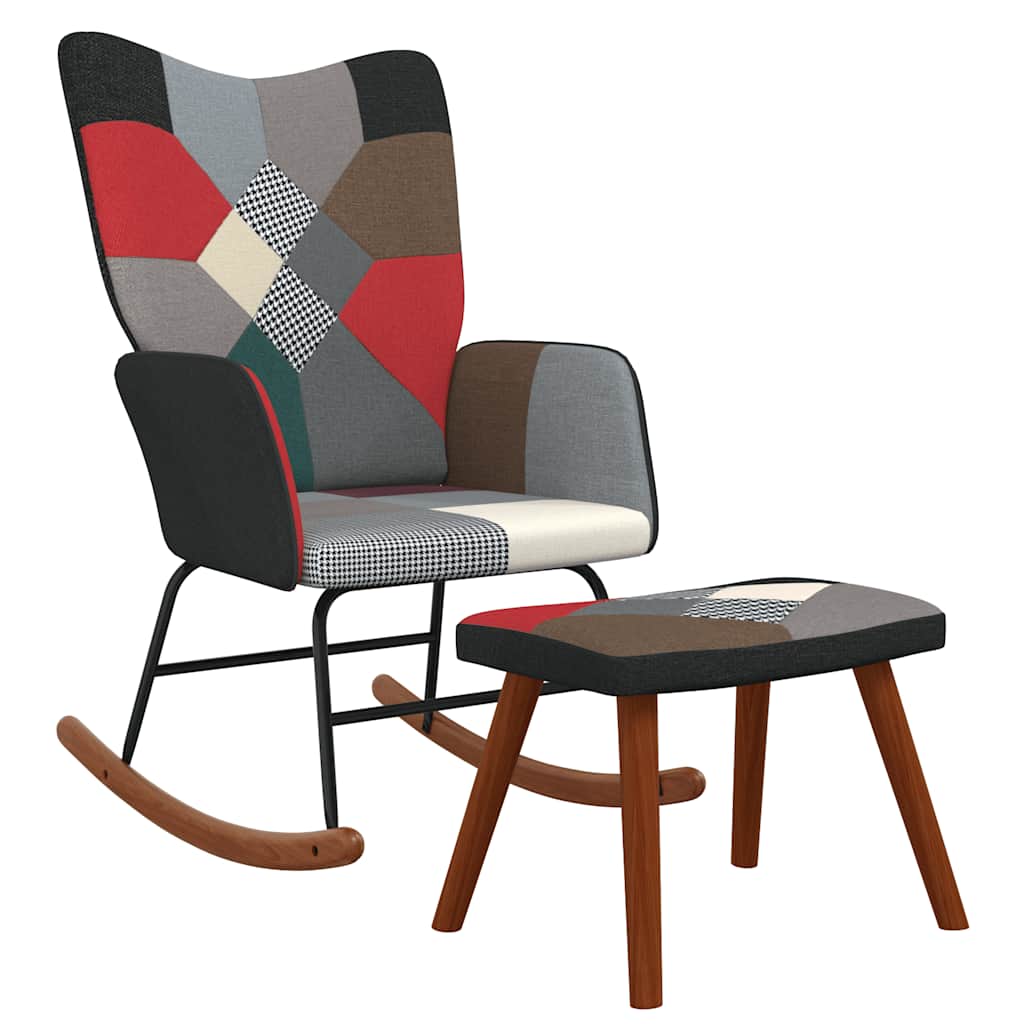 Schommelstoel Met Voetenbank Patchwork Stof