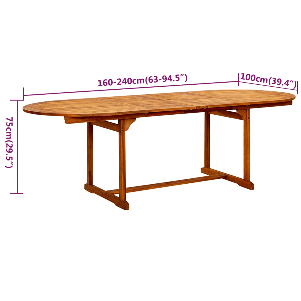7-Delige Tuinset Massief Acaciahout 160-240 Cm