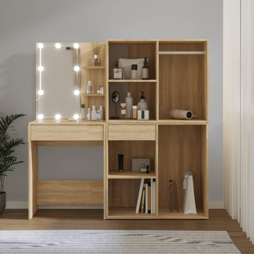 Kaptafel Met Kastjes Led Bewerkt Hout