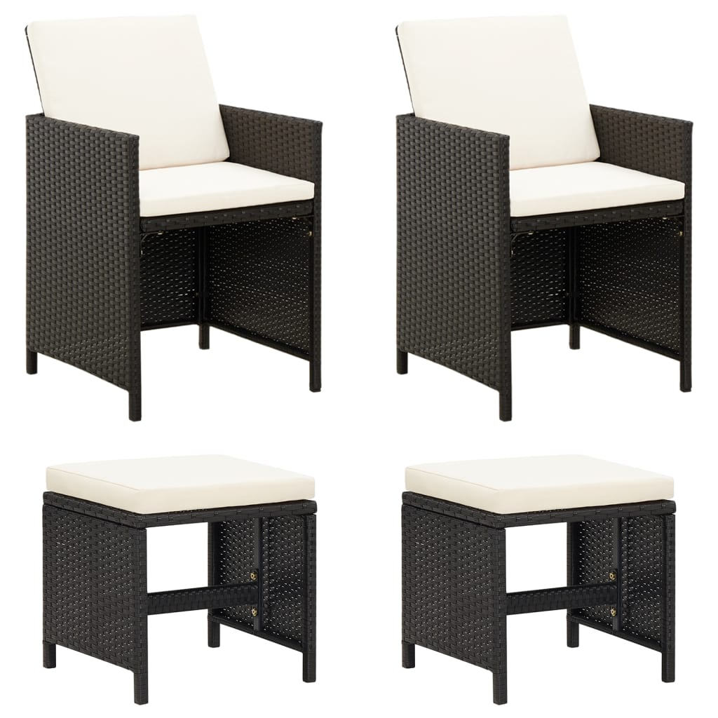 4-Delige Tuinstoelen- En Voetenbankenset Poly Rattan
