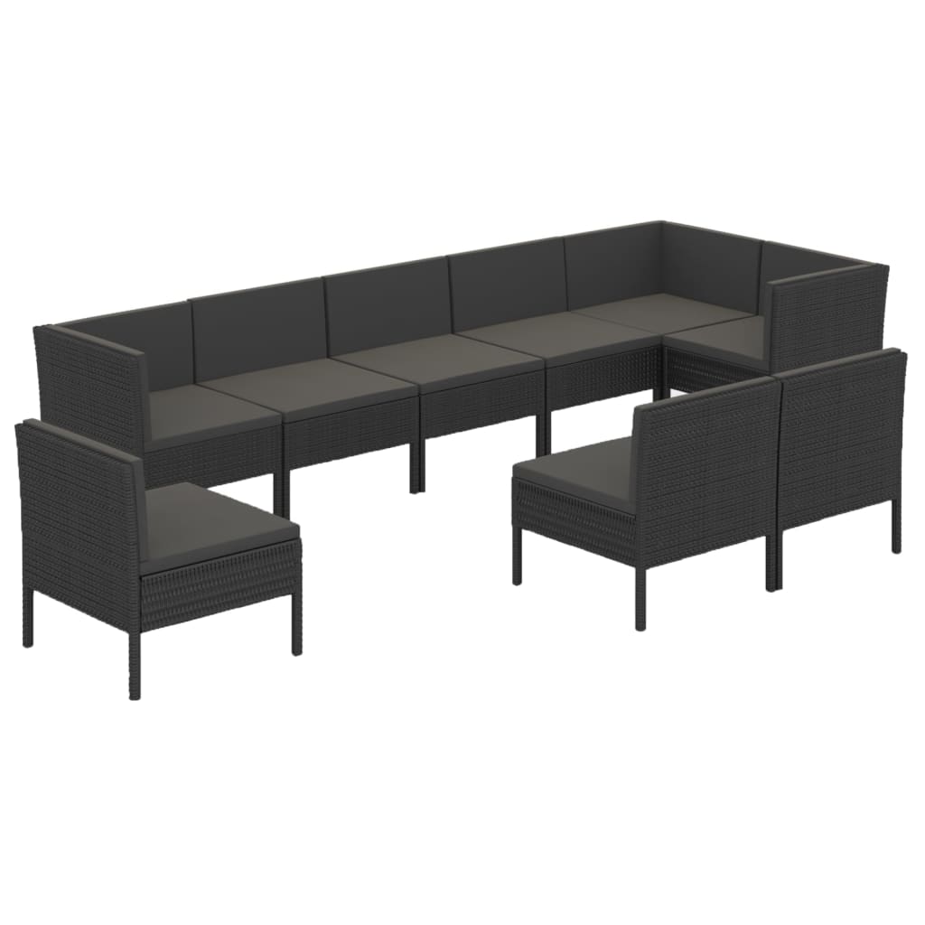 9-Delige Loungeset Met Kussens Poly Rattan Zwart