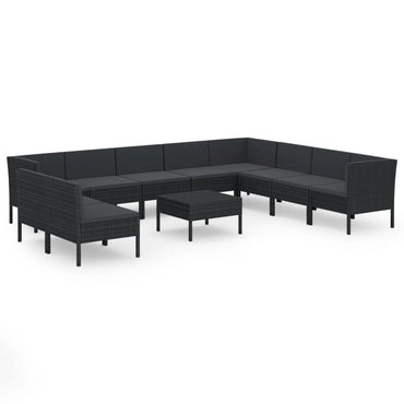 1 Loungeset Met Kussens Poly Rattan Zwart