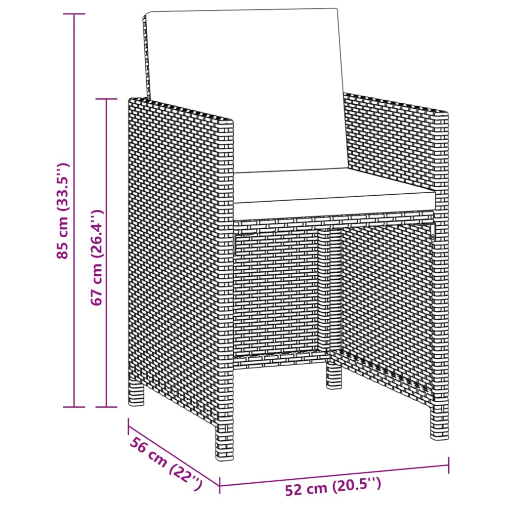 3-Delige Tuinset Met Kussens Poly Rattan