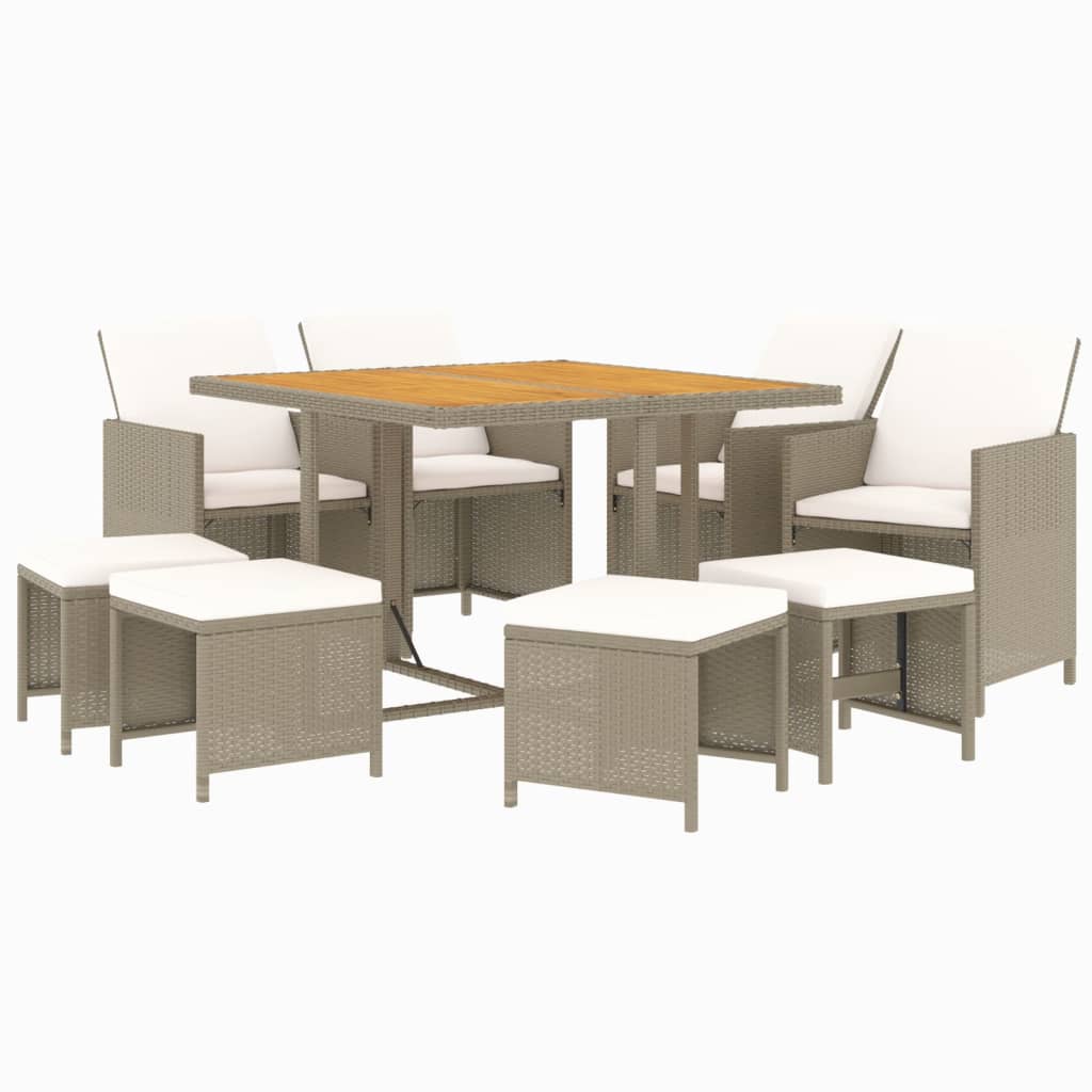 9-Delige Tuinset Met Kussens Poly Rattan Beige En Bruin