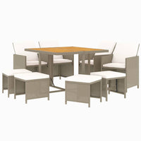 9-Delige Tuinset Met Kussens Poly Rattan Beige En Bruin