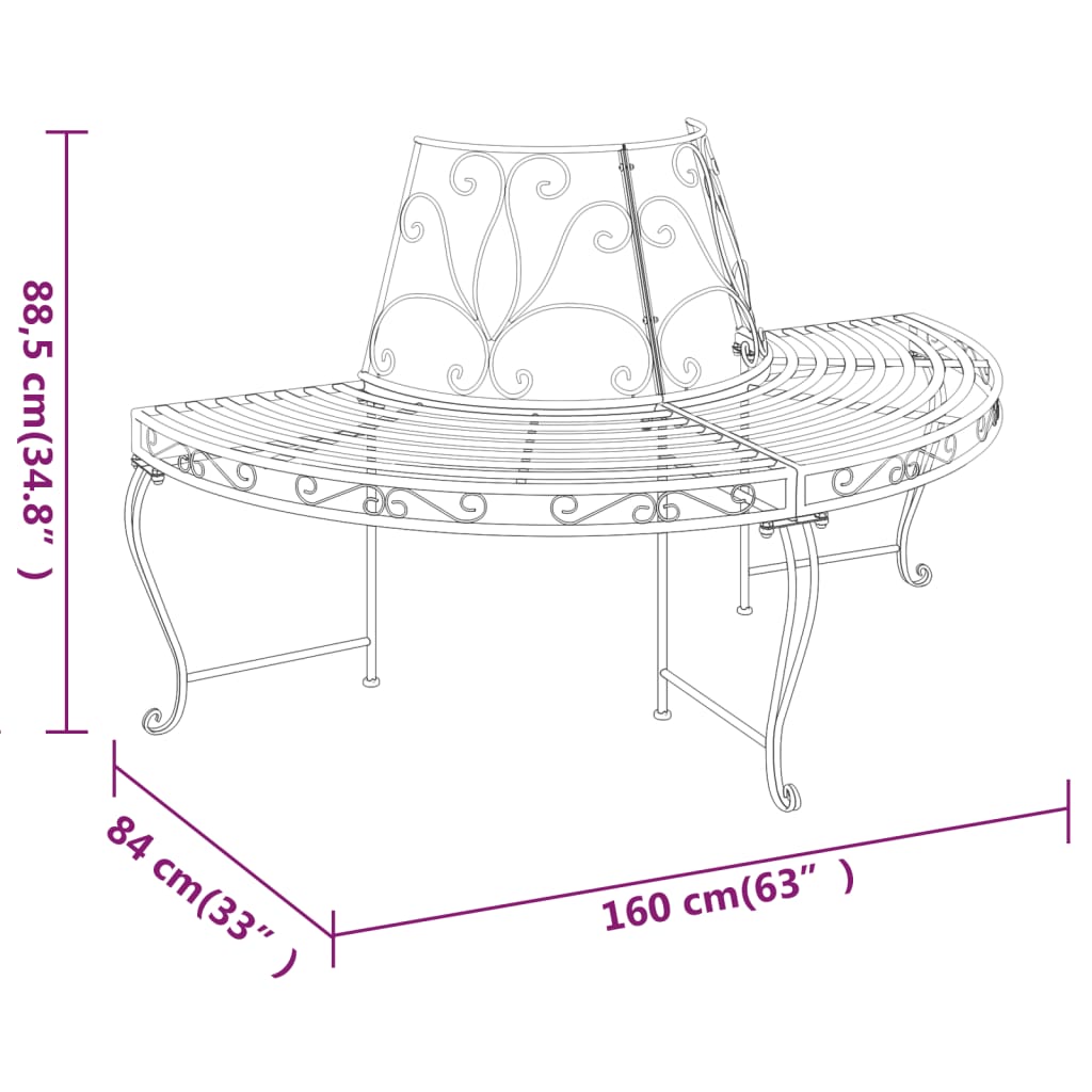 Boombanken 2 St Halfrond Ø160 Cm Staal Zwart