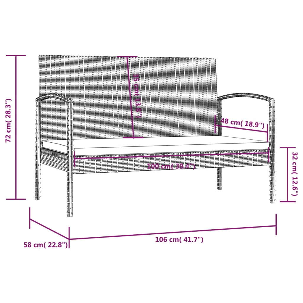 Loungeset Met Kussens Poly Rattan