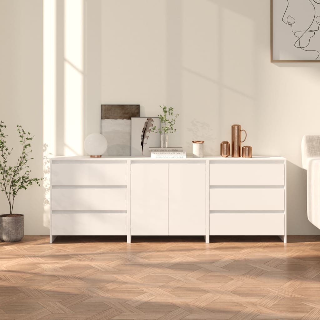 3-Delige Dressoirs Bewerkt Hout Artisanaal Eikenkleur