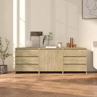3-Delige Dressoirs Bewerkt Hout Artisanaal Eikenkleur