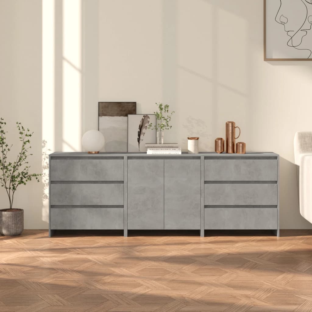 3-Delige Dressoirs Bewerkt Hout Artisanaal Eikenkleur