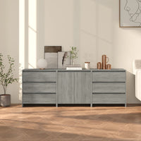 3-Delige Dressoirs Bewerkt Hout Artisanaal Eikenkleur