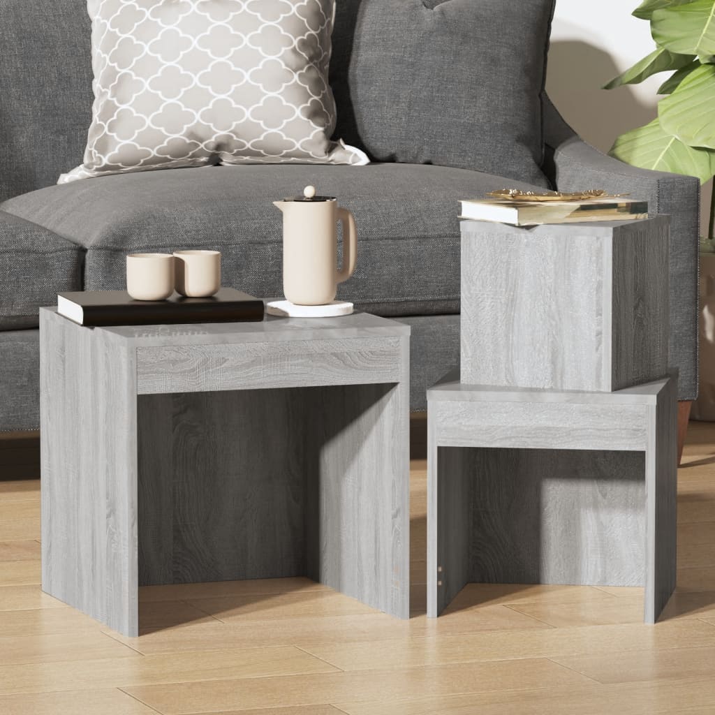 3-Delige Tafeltjesset Bewerkt Hout Eikenkleurig