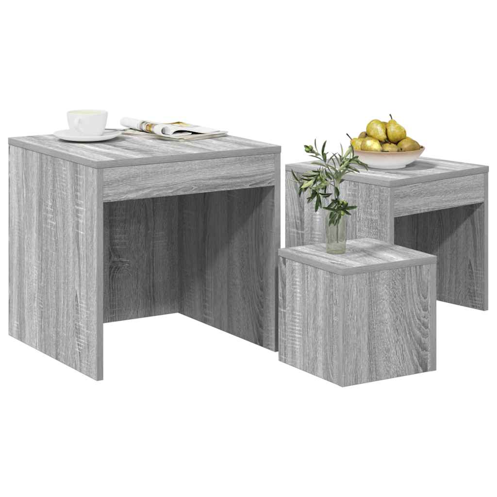 3-Delige Tafeltjesset Bewerkt Hout Eikenkleurig