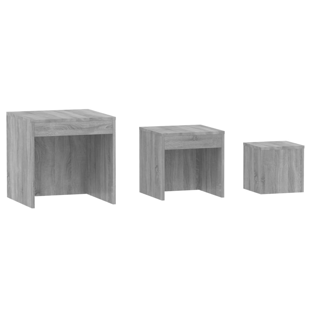 3-Delige Tafeltjesset Bewerkt Hout Eikenkleurig