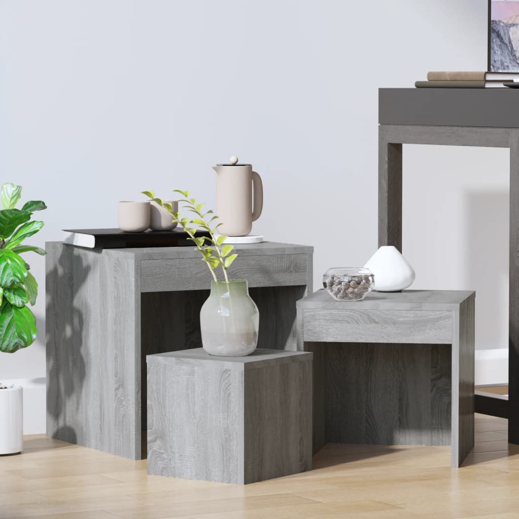 3-Delige Tafeltjesset Bewerkt Hout Eikenkleurig