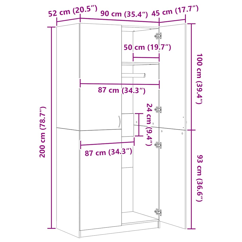 Kledingkast 90X52X200 Cm Bewerkt Hout Eikenkleurig