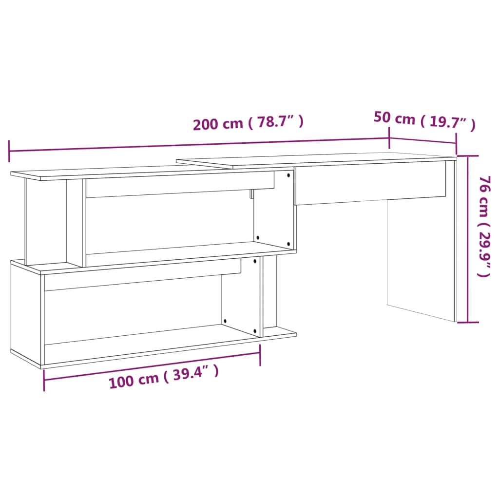 Hoekbureau 200X50X76 Cm Bewerkt Hout