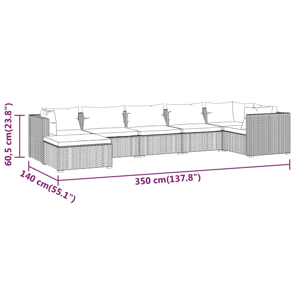 7-Delige Loungeset Met Kussens Poly Rattan