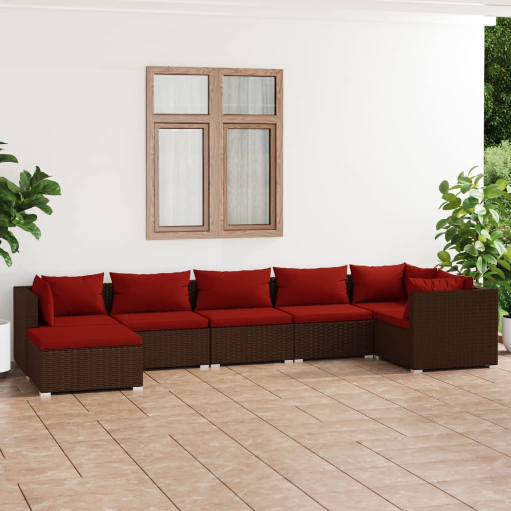 7-Delige Loungeset Met Kussens Poly Rattan