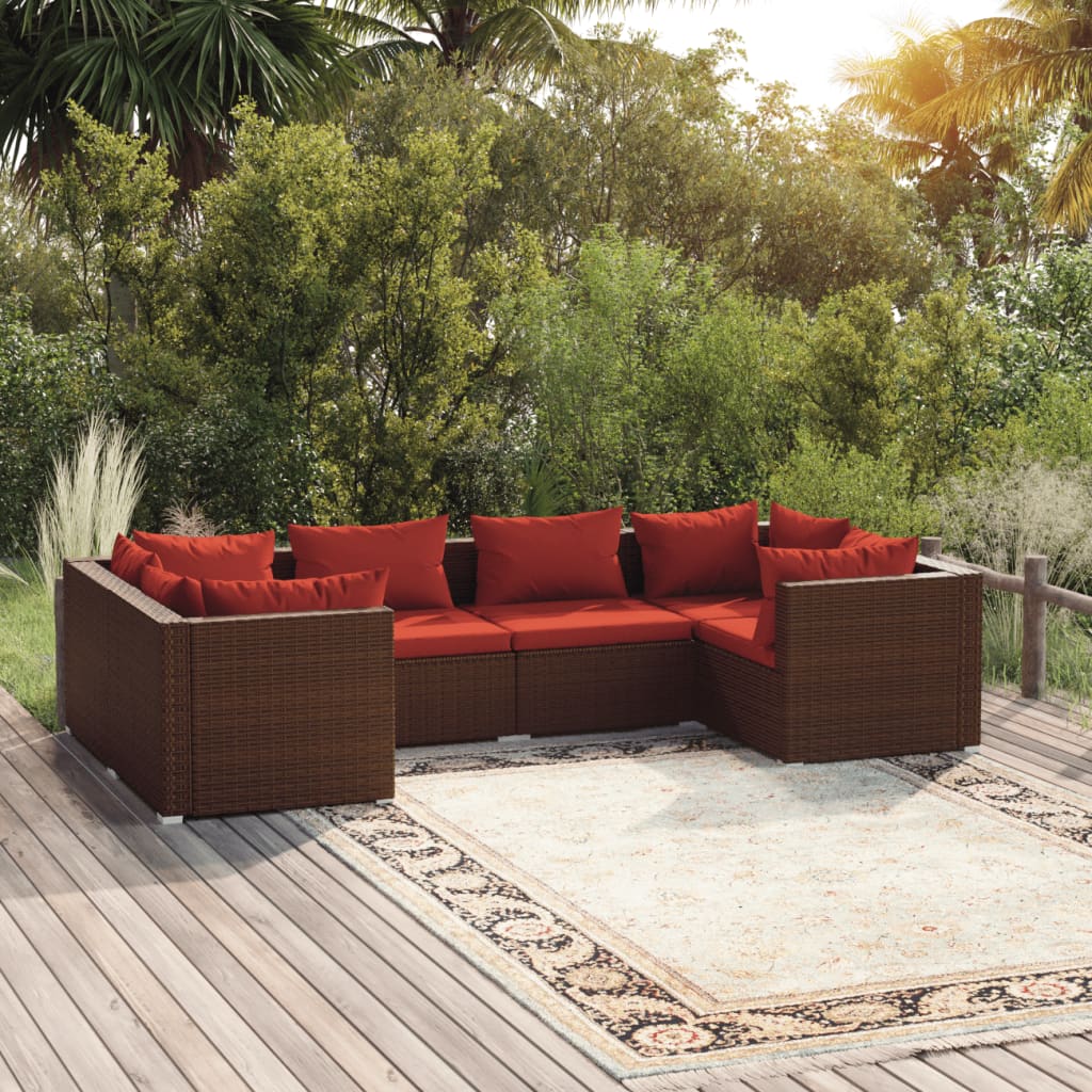 6-Delige Loungeset Met Kussens Poly Rattan