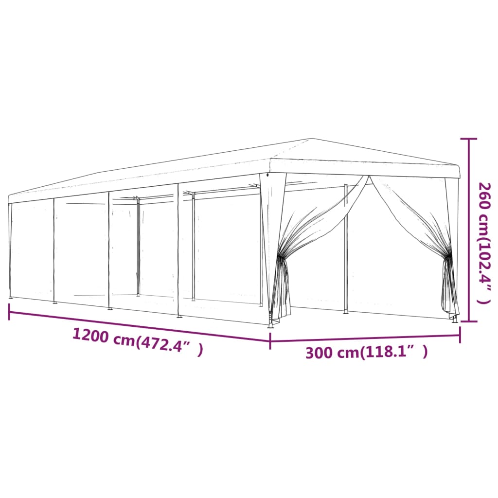 Partytent Met 10 Mesh Zijwanden Hdpe Kleurig