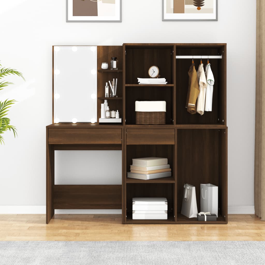 Kaptafel Met Kastjes Led Bewerkt Hout