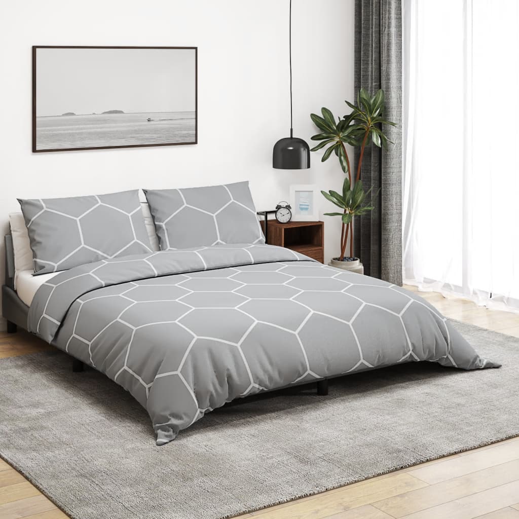 Dekbedovertrekset 155X220 Cm Katoen Grijs En Wit