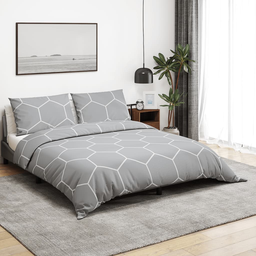 Dekbedovertrekset 155X220 Cm Katoen Grijs En Wit