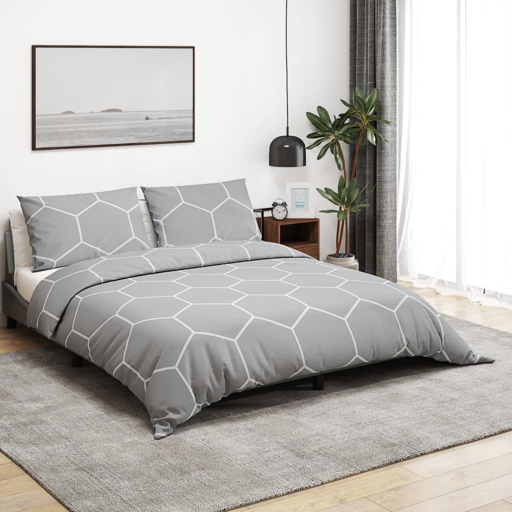 Dekbedovertrekset 155X220 Cm Katoen Grijs En Wit