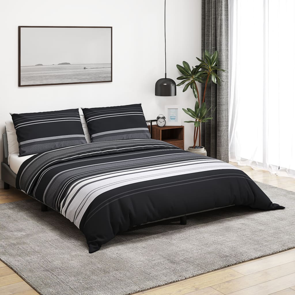Dekbedovertrekset 140X200 Cm Katoen Zwart En Wit Zwarte Strepen