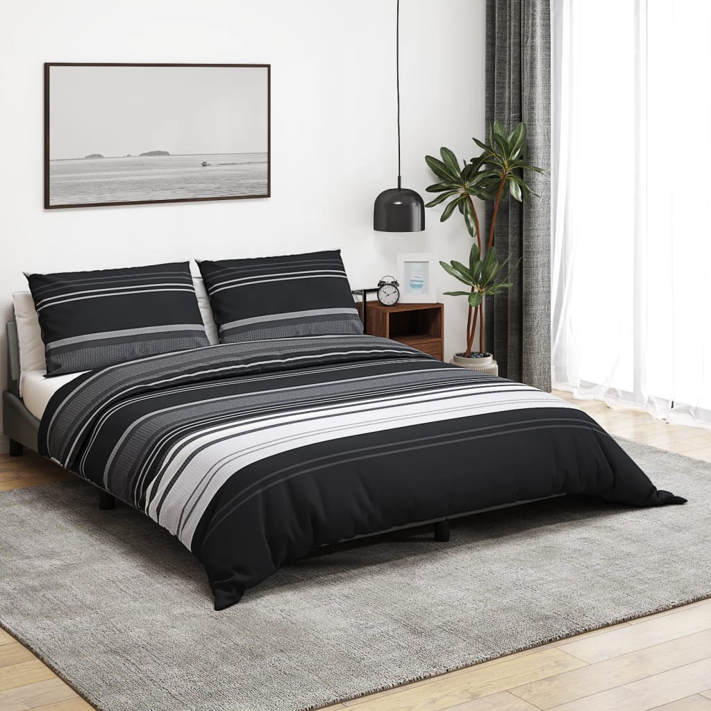 Dekbedovertrekset 140X200 Cm Katoen Zwart En Wit Zwarte Strepen