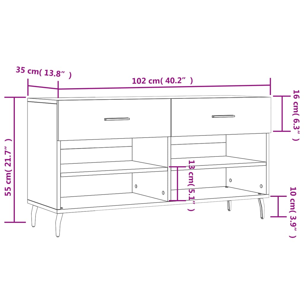 Schoenenbank 102X35X55 Cm Bewerkt Hout Kleurig Sonoma Eiken