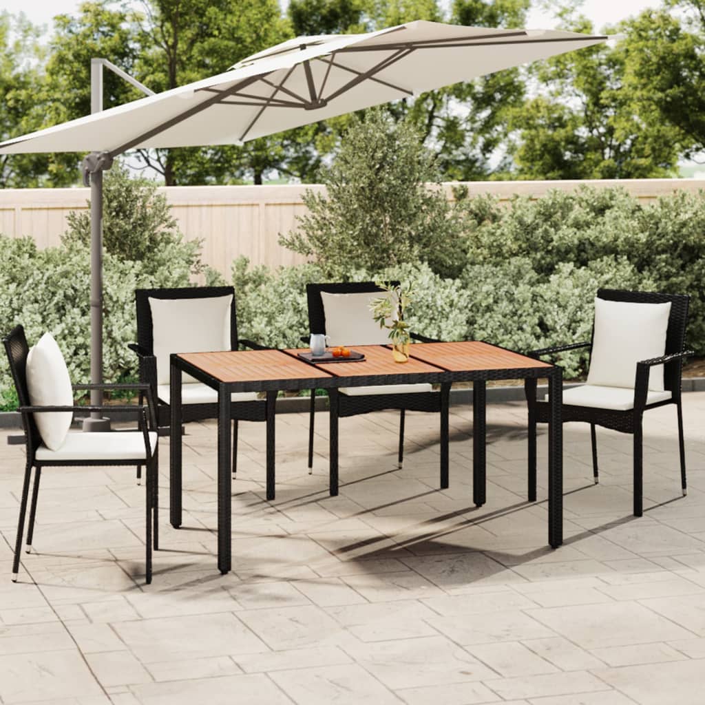 Tuintafel Met Acaciahouten Blad Poly Rattan Zwart