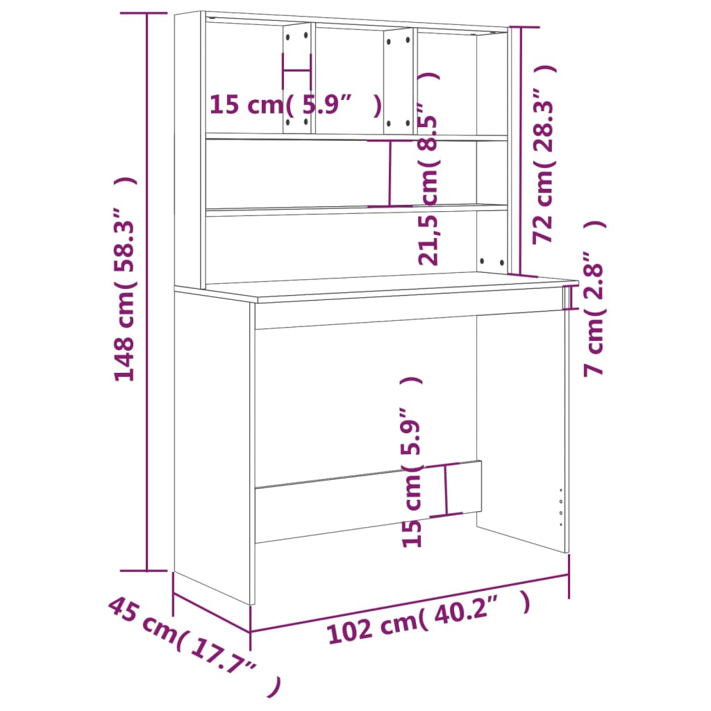 Bureau Met Schappen 102X45X148 Bewerkt Hout Kleur