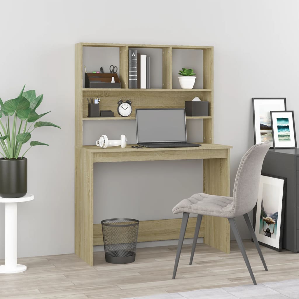 Bureau Met Schappen 102X45X148 Bewerkt Hout Kleur