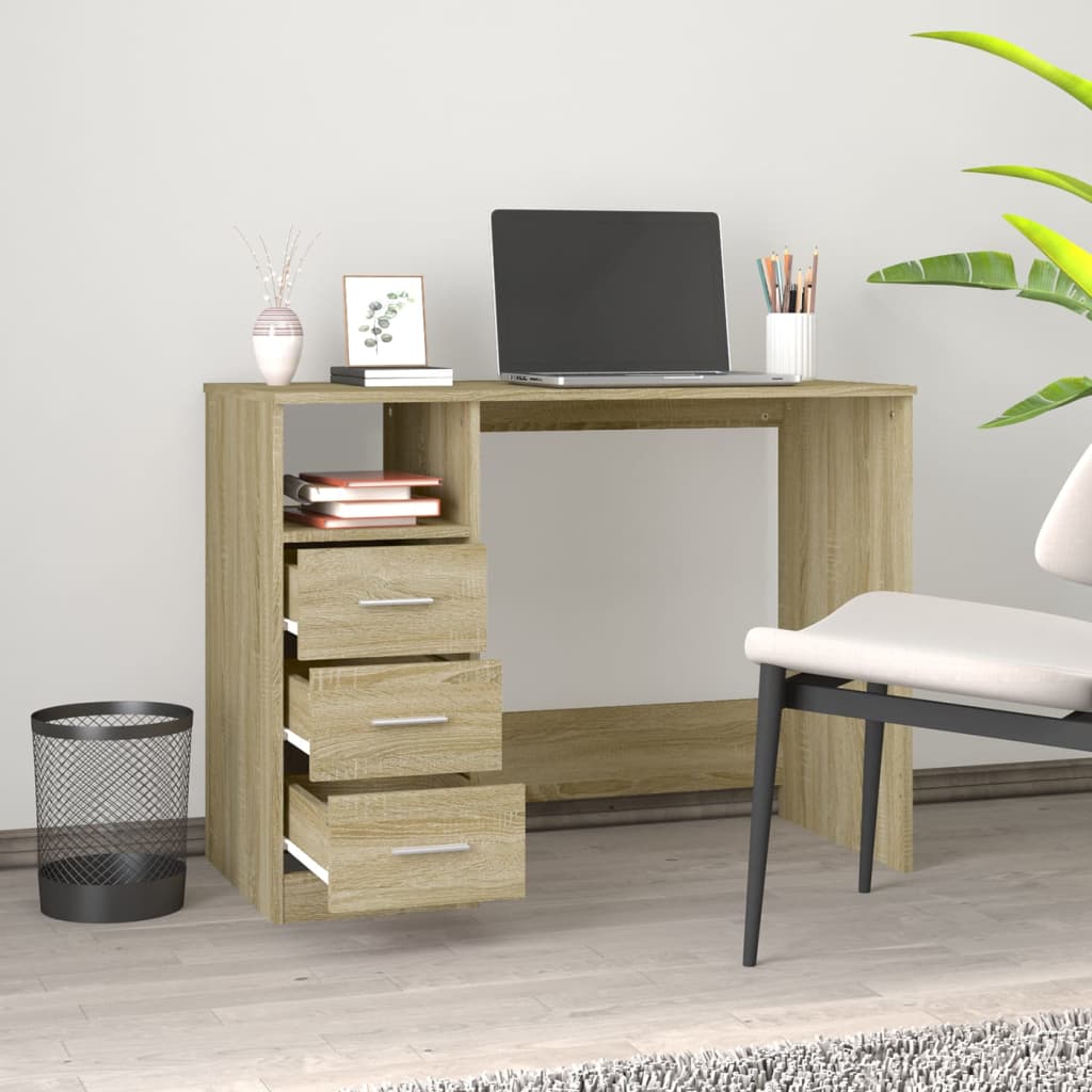 Bureau Met Lades 102X50X76 Cm Bewerkt Hout Kleurig