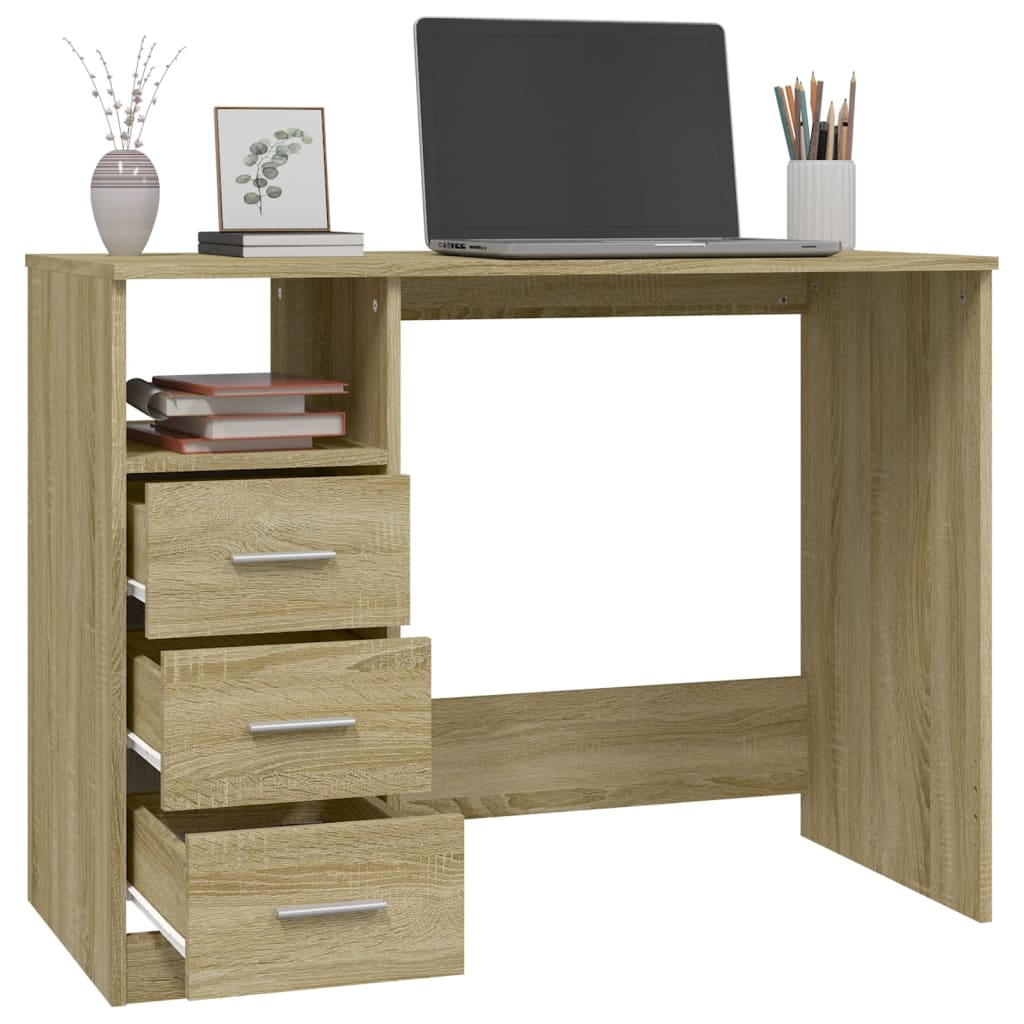 Bureau Met Lades 102X50X76 Cm Bewerkt Hout Kleurig