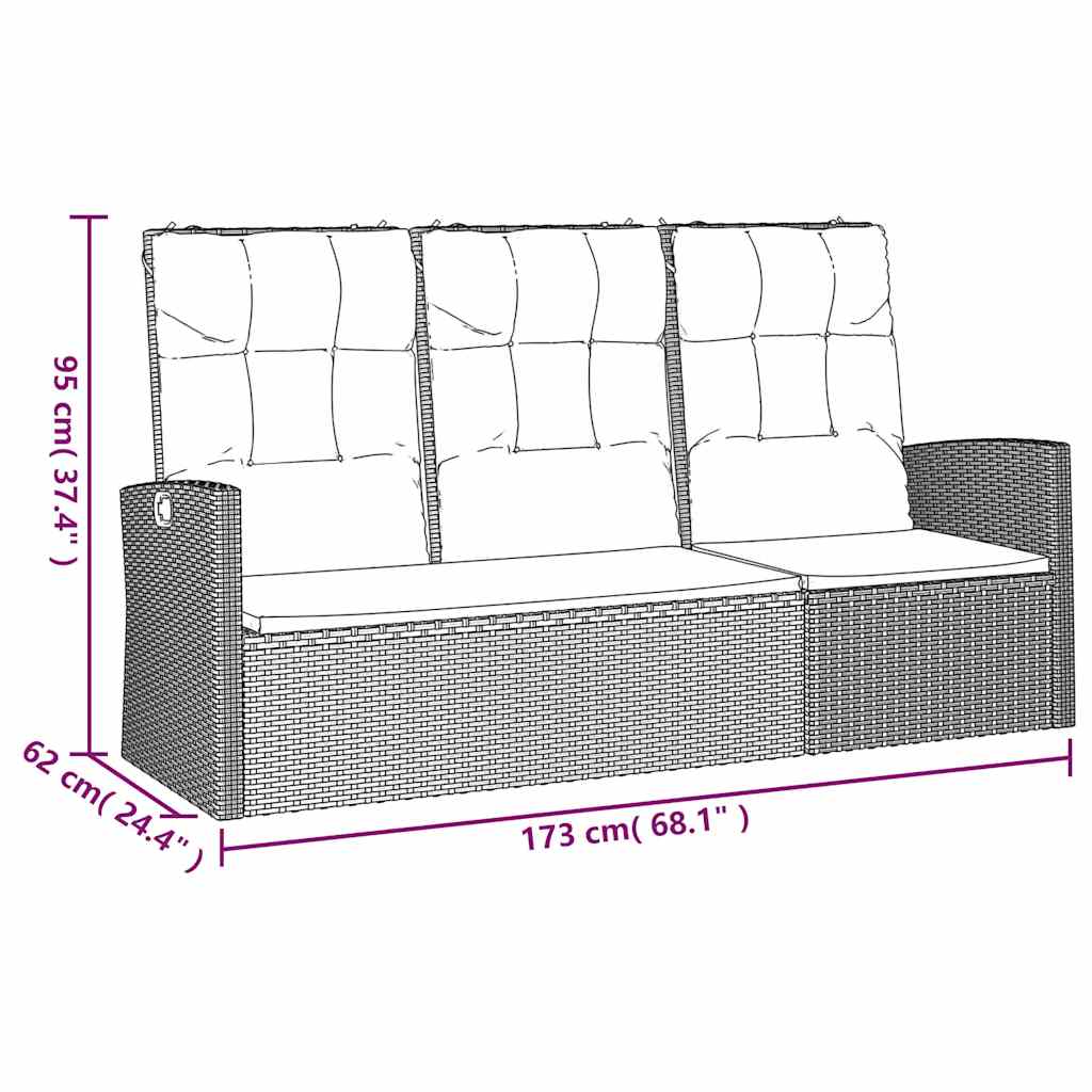 Tuinbank Verstelbaar Met Kussens 173 Cm Poly Rattan