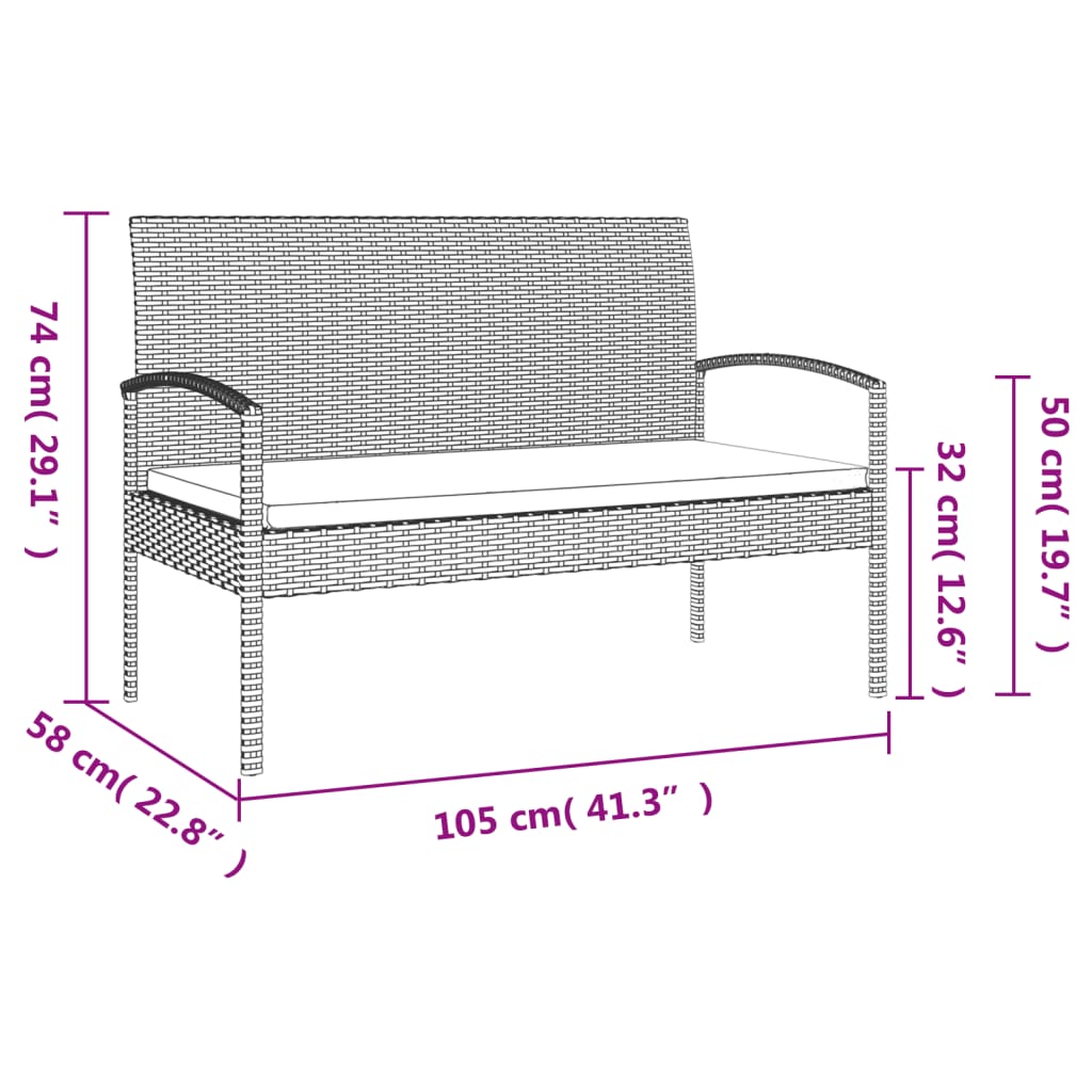 Tuinbank Met Kussen 105 Cm Poly Rattan