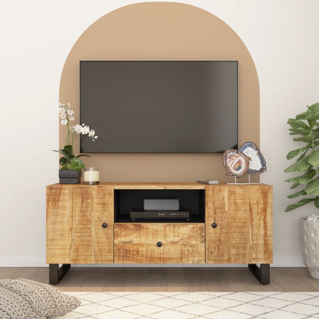 Tv-Meubel 105X33,5X46 Cm Massief Mangohout En Bewerkt Hout