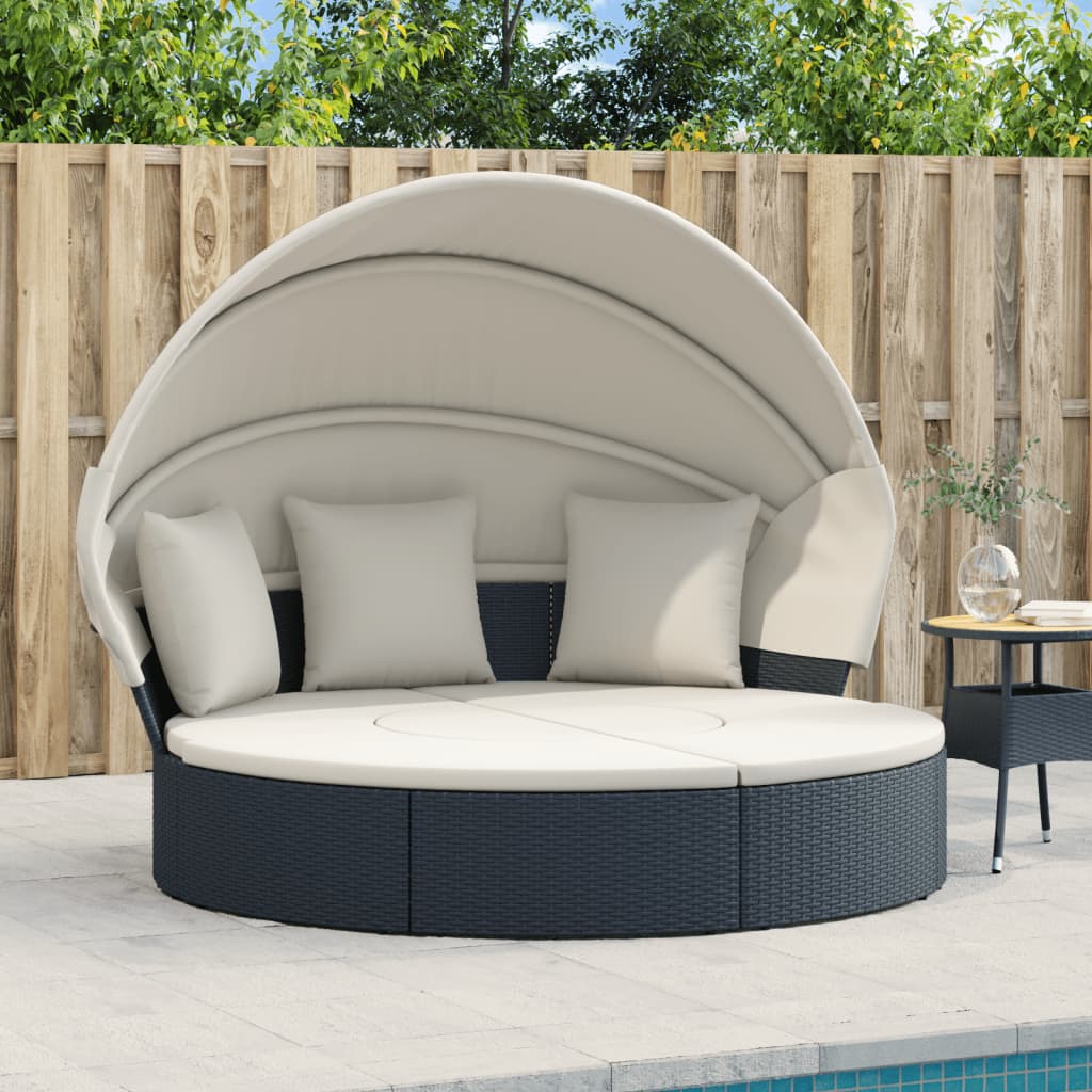 Loungebed Met Luifel En Kussens Poly Rattan