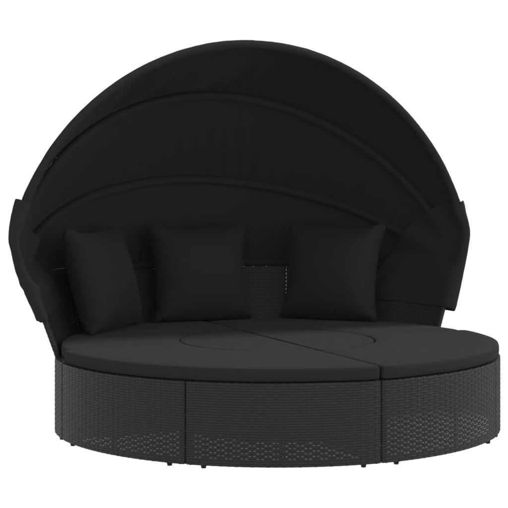 Loungebed Met Luifel En Kussens Poly Rattan